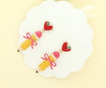 Load image into Gallery viewer, School Pencil Heart &amp; Bow Earrings
