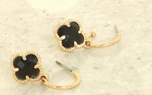 Load image into Gallery viewer, Black &amp; Gold Clover Open Hoop Earrings
