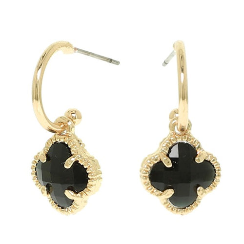 X-Small Dainty Black & Gold Clover Open Hoop Earrings