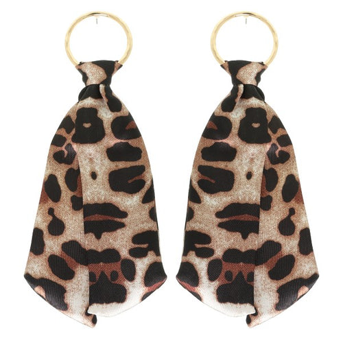 X-Large Elongated Leopard Print Scarf Hoop Earrings