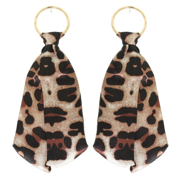 X-Large Elongated Leopard Print Scarf Hoop Earrings