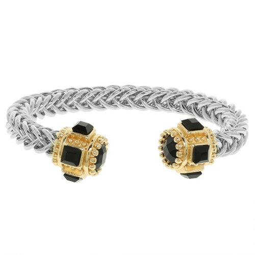 Roped Silver Bracelet With Black Jewels & Gold