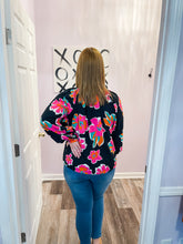 Load image into Gallery viewer, Black &amp; Colorful Floral Print Long Sleeve Top
