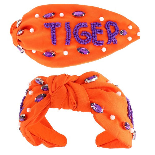 Orange & Purple Clemson Tiger Jeweled & Beaded Headband