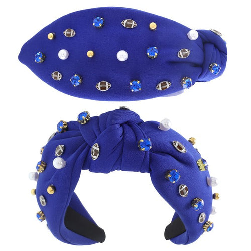 Royal Blue Jeweled Football Game Day Headband