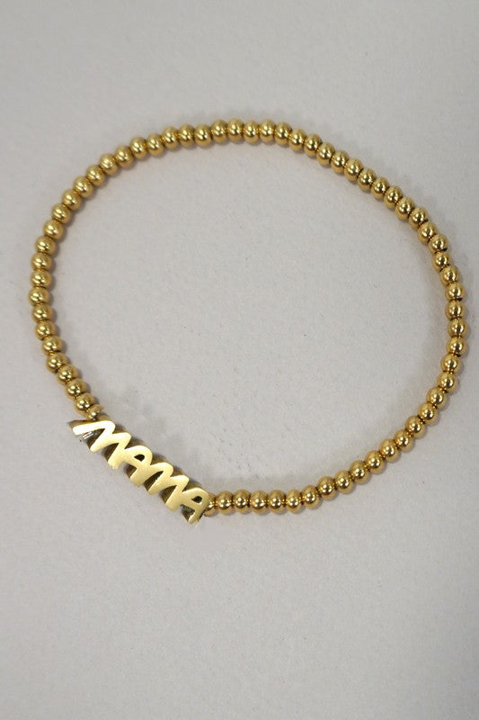 MAMA Beaded Gold Stretch Bracelet