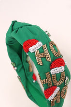 Load image into Gallery viewer, HO HO HO Santa Hat Jeweled Green Headband

