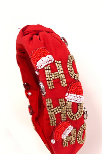 HO HO HO Santa Hat Jeweled Red Headband