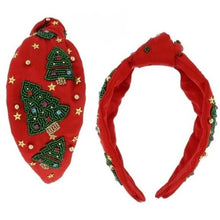 Load image into Gallery viewer, Beaded With Stars Christmas Tree Red Headband
