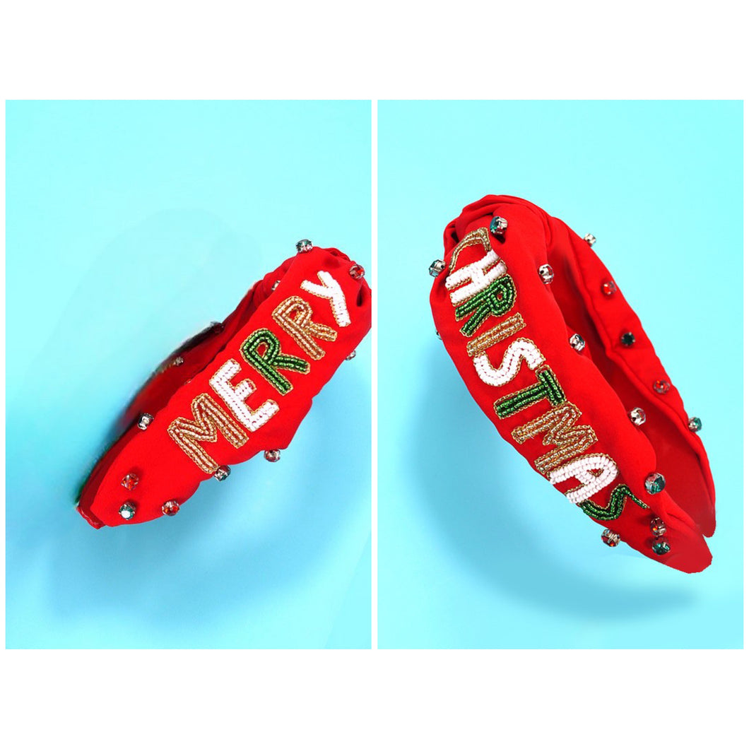 Merry Christmas Beaded & Jeweled Red Headband