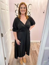 Load image into Gallery viewer, Plus Size Black Wrap Hi-Low Maxi Dress
