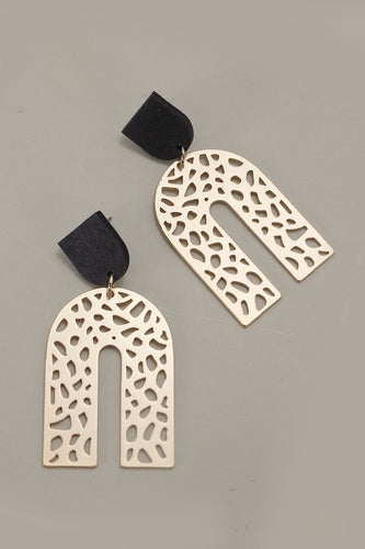 Black Wood & Golden U Shaped Earrings