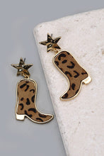 Load image into Gallery viewer, Leopard Print Cowgirl Boot &amp; Gold Star Earrings
