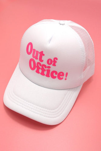 White & Pink Out Of Office Trucker Hat