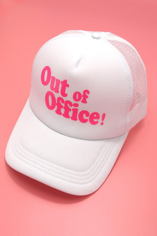 White & Pink Out Of Office Trucker Hat