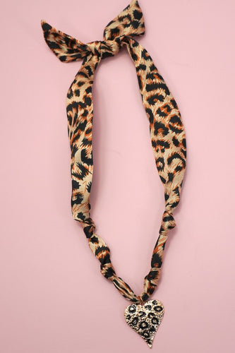 Gold Leopard Heart Pendant With Leopard Scarf Necklace