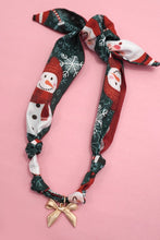 Load image into Gallery viewer, Gold Bow Pendant Christmas Snowman &amp; Santa Scarf Necklace
