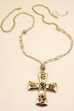 Load image into Gallery viewer, Gold &amp; Leopard Print Cross Necklace
