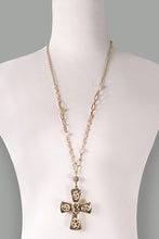 Load image into Gallery viewer, Gold &amp; Leopard Print Cross Pendant Necklace
