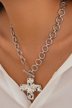 Load image into Gallery viewer, Gold Hammered Textured Cross Toggle Necklace
