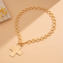 Load image into Gallery viewer, Gold Hammered Textured Cross Toggle Necklace
