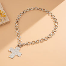 Load image into Gallery viewer, Gold Hammered Textured Cross Toggle Necklace
