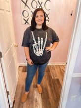 Load image into Gallery viewer, Vintage Black Mineral Washed Skeleton Rock Hand Graphic T-Shirt

