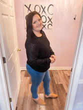 Load image into Gallery viewer, Plus Size Black Sequin Long Sleeve Top
