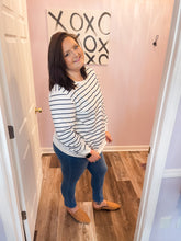 Load image into Gallery viewer, Plus Size Navy &amp; White Striped Sweater

