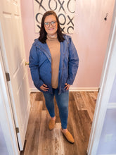 Load image into Gallery viewer, Plus Size Dark Dusty Blue Utility Jacket With Hood

