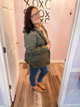 Load image into Gallery viewer, Plus Size Olive Utility Jacket With Hood
