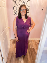 Load image into Gallery viewer, Plus Size Purple Hi-Low Wrap Around Maxi Dress With Flutter Sleeves
