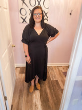 Load image into Gallery viewer, Plus Size Black Wrap Hi-Low Maxi Dress
