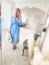Load image into Gallery viewer, V Neck Pebble Print Ruffle Midi Length Dress
