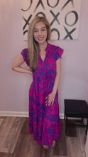 Load and play video in Gallery viewer, Pink &amp; Blue Floral Tiered Flutter Sleeve Maxi Dress
