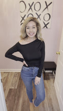 Load and play video in Gallery viewer, Black Asymmetrical Neckline Long Sleeve Top
