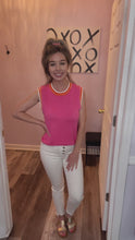 Load and play video in Gallery viewer, Pink With Orange &amp; White Trim Pearl Embellished Knit Top
