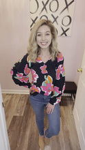 Load and play video in Gallery viewer, Black &amp; Colorful Floral Print Long Sleeve Top
