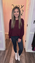 Load and play video in Gallery viewer, Garnet Ruffled Shoulders With Smocked Wrists Long Sleeve Top
