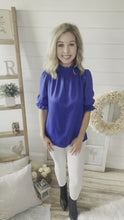 Load and play video in Gallery viewer, Royal Blue Ruffled Neckline Top

