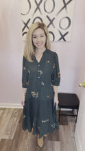 Load and play video in Gallery viewer, Hunter Green Embroidered Floral Paisley Midi Dress
