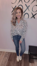 Load and play video in Gallery viewer, White &amp; Black Leopard Print Buttoned Wrists Longs Sleeve Top
