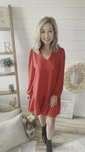 Load and play video in Gallery viewer, Red V Neck Long Sleeve Dress
