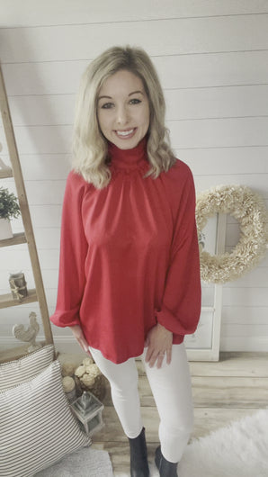 Red Tie Back Long Sleeve Top