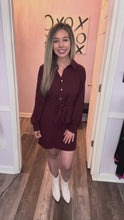 Load and play video in Gallery viewer, Garnet Front Tie Long Sleeve Button Down Dress
