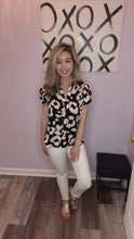 Load and play video in Gallery viewer, Black &amp; Ivory Leopard Print V Neck Ruffled Sleeve Top
