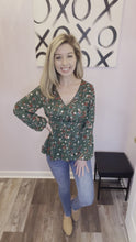 Load and play video in Gallery viewer, Hunter Green &amp; Floral Peplum Top
