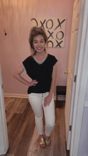 Load and play video in Gallery viewer, Black &amp; White Striped Trim V Neck Knitted Top
