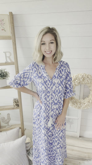 Blue Geometric Tassel Maxi Dress