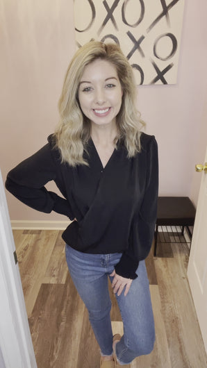 Black Surplice Long Sleeve Top